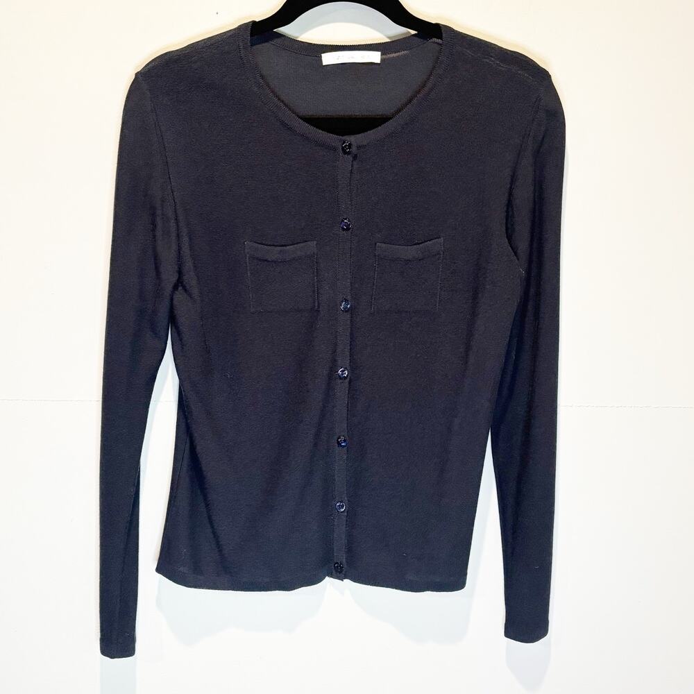 Paule Ka Navy Fitted Cardigan Sweater - size Large